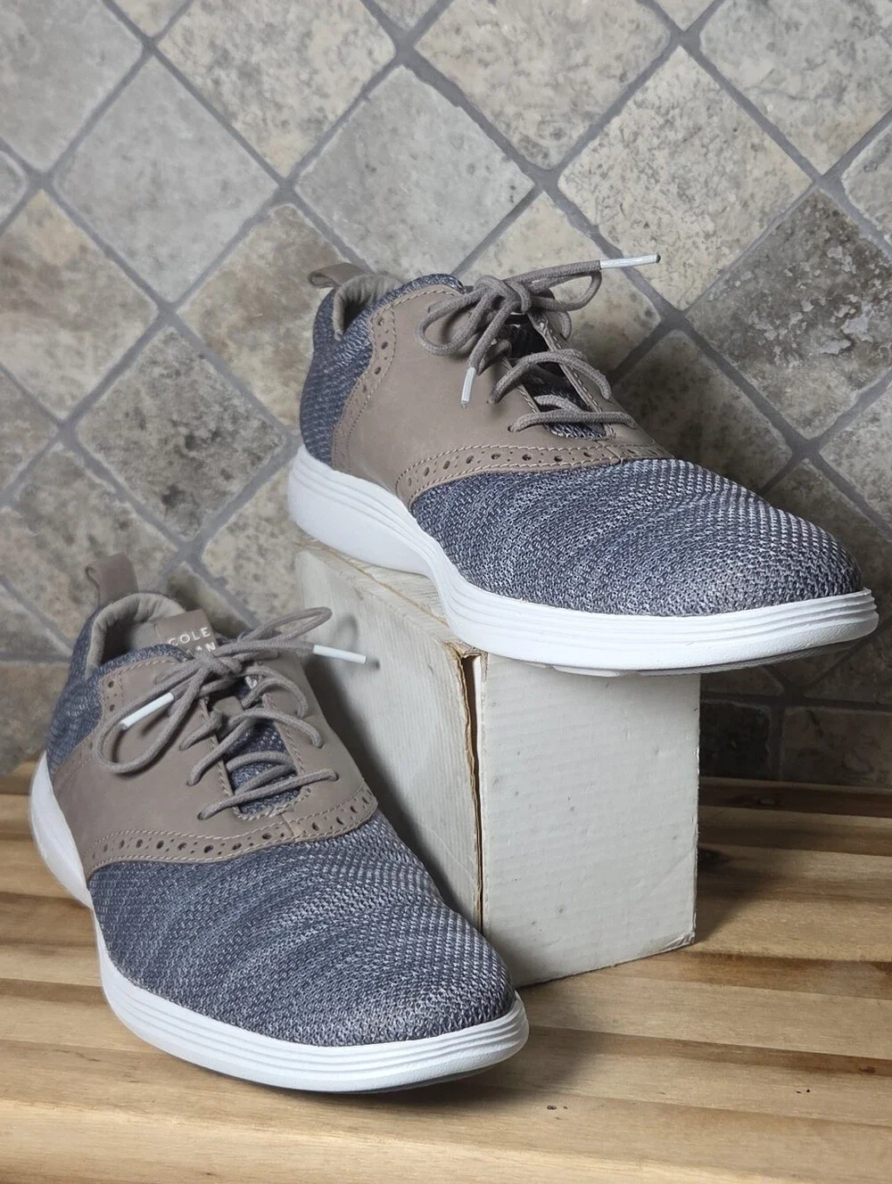 Cole Haan Grand Tour OS Oxford Shoes Men's 11M Gray Knit Leather Brogue Sneakers